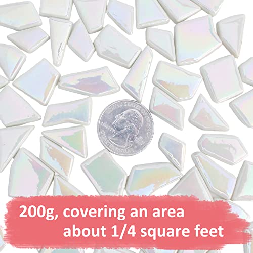 Youway Style 200g Iridescent White Glass Mosaic Tiles for Crafs Bulk - color: White, size: 200g