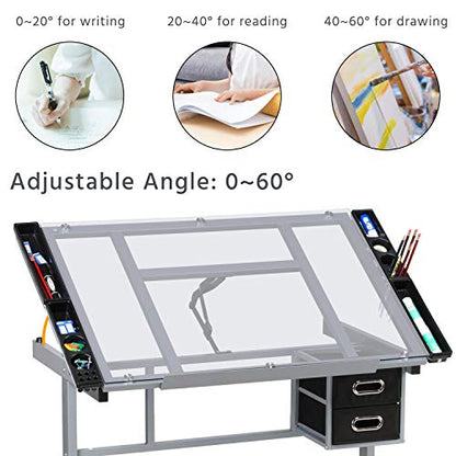 Yaheetech Glass Drafting Table with Storage, Adjustable Art Drawing Desk