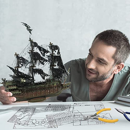 Piececool Metal 3D Puzzles for Adults, Flying Dutchman Pirate Ship Model Kits, 3D Watercraft Model Building Kit, DIY Craft Kits Difficult 3D Puzzles for Family Time, Great Christmas Birthday Gifts - color: Flying Dutchman
