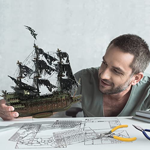 Piececool 3D Puzzles with DIY Tool Sets, Flying Dutchman Pirate Ship Model Building Kits, Difficult 3D Metal Puzzles for Adults, Great Christmas Birthday Gifts - color: Flying Dutchman Ship with Tool