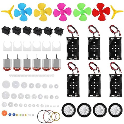 6 Sets DC Motors Kit Mini Electric Hobby Motor 3V -12V 25000RPM with Plastic Gears 2X AA Battery Holder Boat Rocker Switch Shaft Propeller for DIY Science Projects