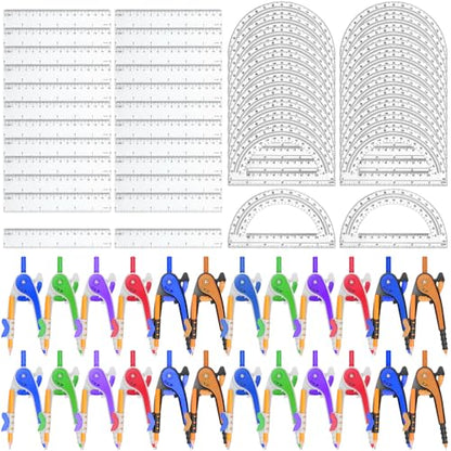72 Pack Math Compass & Protractor Geometry Math Plastic Ruler Set - style: 72 Pack