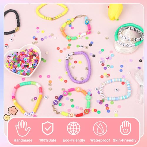 JMUQ 50 Strands Clay Beads, 50 Colors Flat Preppy Polymer Clay Heishi Beads with Letter Beads for Friendship Bracelets Jewelry Making Kit, DIY Arts and Crafts - color: Color2