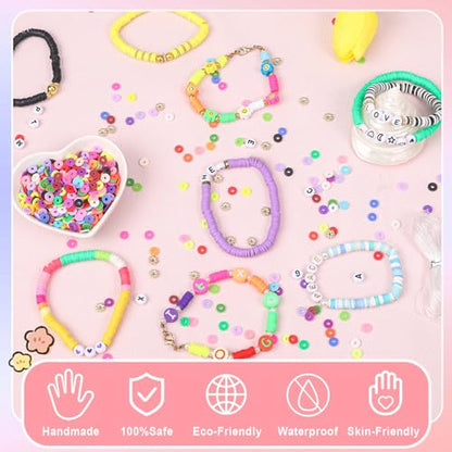 JMUQ 50 Strands Clay Beads, 50 Colors Flat Preppy Polymer Clay Heishi Beads with Letter Beads for Friendship Bracelets Jewelry Making Kit, DIY Arts and Crafts - color: Color2