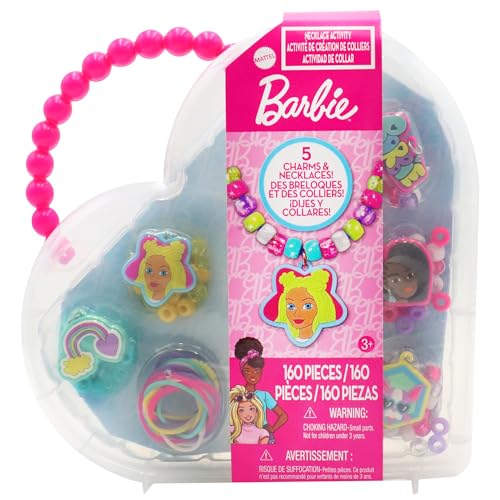 Tara Toys Barbie Necklace Activity Set – 160-Piece DIY Jewelry & Bead Kit with 5 Silicone Necklaces, 150+ Beads & Character Charms, Creative Craft Toy for Kids Ages 3+