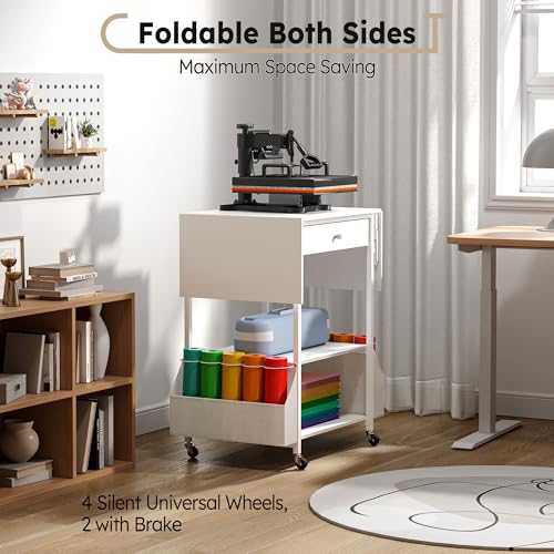 Crafit Foldable Heat Press Table, Hold 36 Vinyl Rolls, Large with Wheels - color: Enlarged Size - White