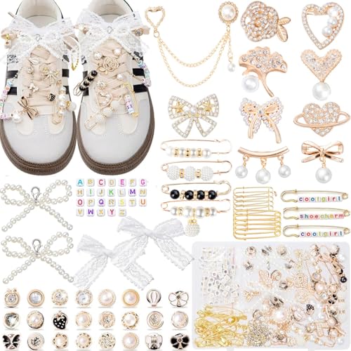 Junk Socks Charms Kit,Shoe Charms for Sneakers,Brooches and Pins for Women - color: Gold