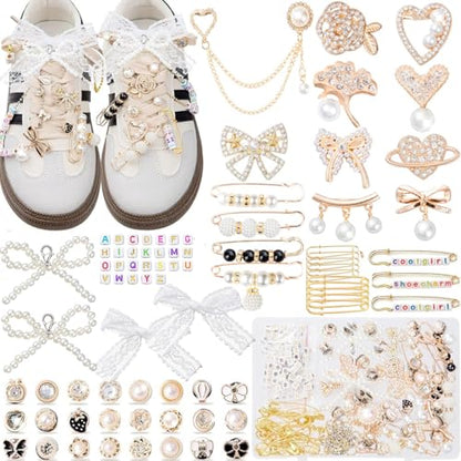 Junk Socks Charms Kit,Shoe Charms for Sneakers,Brooches and Pins for Women - color: Gold