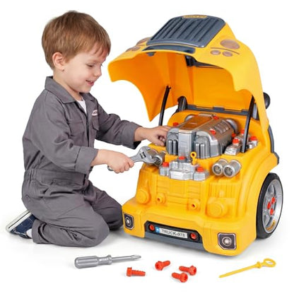 Interactive Truck Engine Toy with Removable Parts - Lights,Sounds，Ages3-5 - color: Yellow
