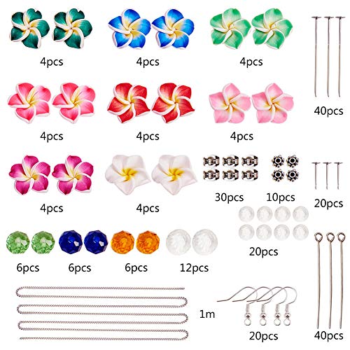 SUNNYCLUE 1 Box DIY 16 Pairs Polymer Clay 3D Flower Stud Earrings Making Kits Flower Spacer Loose Beads Floral Spacer Charms with Earring Hooks and Blank Peg Ear Stud Adult Women, Instruction