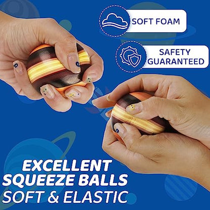 Mini Foam Planets Balls Toy, 10 PCS Solar System Stress Balls for Kids Adults, Squeeze Global for Stress Relief, Science Kit Gift for Early Learning, Classroom Prize for Boys Girls (with Flash Cards)