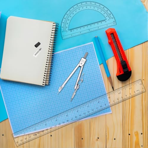 3 Pcs Clear Protractor and Compasses Set, Plastic Clear Ruler 12 Inch