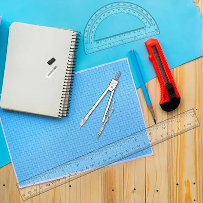 3 Pcs Clear Protractor and Compasses Set, Plastic Clear Ruler 12 Inch