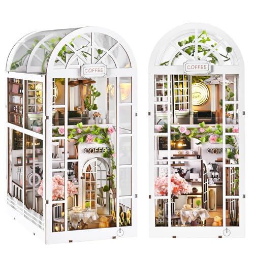 TOYQI Book Nook Kit, DIY Miniature Dollhouse Kit for Adults and Teens - color: Coffee Garden