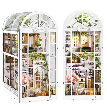 TOYQI Book Nook Kit, DIY Miniature Dollhouse Kit for Adults and Teens - color: Coffee Garden