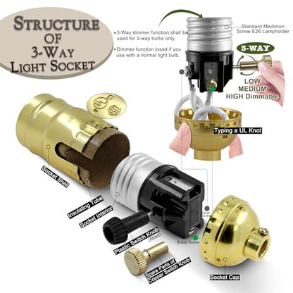 Lamp Making Kit,Make a Lamp or Repair Kit,3-Way Lamp Socket with Matching Cord Lamp Harp Set,Lamp Wiring Kit for Table Floor Lamp,Essential Hardware for DIY Lamp Design or Repair (Gold, 1) - style: Gold