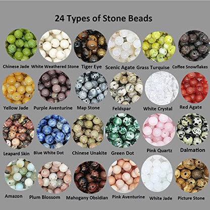 1200pcs 6mm Natural Round Stone Beads Real Gemstone Beading Loose Gemstone Hole Size 1mm DIY Smooth Beads for Bracelet Necklace Earrings Jewelry Making,Box Packed(24 Material -B,6mm) - color: 24 material -B,6mm, size: 6mm