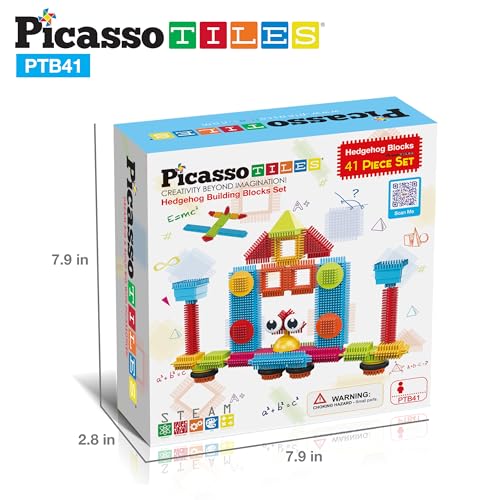 PicassoTiles Toys 41 piece Hedgehog Block Building Blocks Construction Toy Set w/IdeaBook Learning Playset None Magnetic STEM STEAM Educational Kit Child Brain Development Preschool Kindergarten PTB41 - color: 41pc Hedgehog