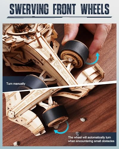 ROKR 3D Wooden Puzzle for Adults, F1 Racing Model Cars Kits Wind Up Toys