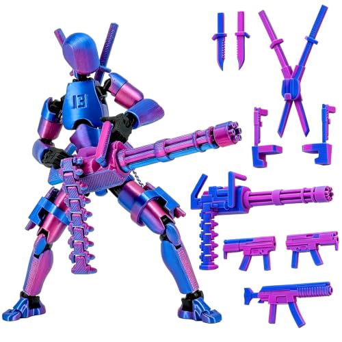 Gatling Gun Titan 13 Action Figure Set【Assembled】, Robot T Action Figure 3D Printed Dummy 13 Action Fidget Toys Figure Articulated, Lucky 13 for Collectors Desktop Decorations (Purple Blue) - color: Purple Blue