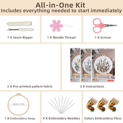 Herdiese Embroidery Kit for Beginners & Adults, 3PCS Floral Patterns. - color: Flower-C (3 Pack)