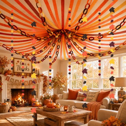 500 Sheets Thanksgiving Paper Chain Strips and Maple Leaf Garland Set - color: Thanksgiving-500pc