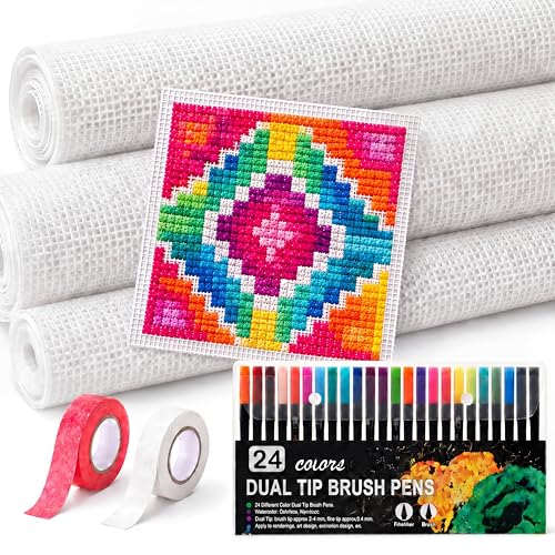 Frienda 28 Pcs Needlepoint Canvas 18 Mesh, 2 Sheets 16x20 Inch White - style: 18 Mesh