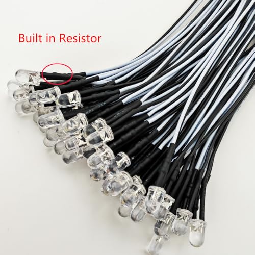Gebildet 50pcs 3V-4.5V-5V-6V-7.5V-9V-12VDC 5mm White LED Lights Emitting Diodes, Prewired 7.9 Inch V LED Light - color: White-5mm-12V