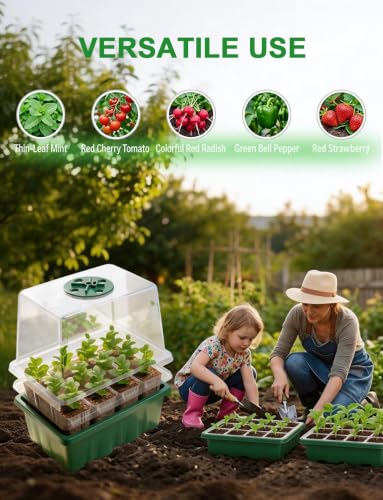 Seed Starter Tray with Grow Light, 5 Pack 60 Cells Seedling Starter Kit with Humidity Dome, Full Spectrum Plant Grow Lights for Seed Germination, IndoorGreenhouse Trays for Seedlings Starting