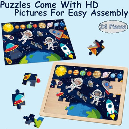 Wooden Puzzles Dinosaur Toys for Kids Ages 3-5, 4 Pack 24 Pieces - color: Wooden Puzzles