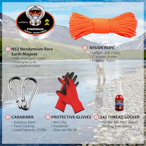 FINDMAG 1500 LBS Fishing Magnets, 4.72 Inch Neodymium Fishing Magnet Kit - size: 1500 LB Single Sided Magnet Kit