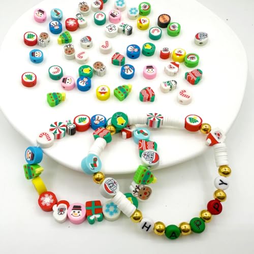 Christmas Polymer Clay Beads, Mixed Charm Spacer Beads for Bracelet Necklace DIY Jewelry Making (Christmas) - color: Christmas
