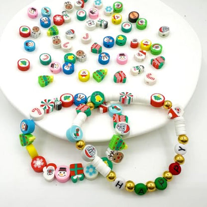 Christmas Polymer Clay Beads, Mixed Charm Spacer Beads for Bracelet Necklace DIY Jewelry Making (Christmas) - color: Christmas