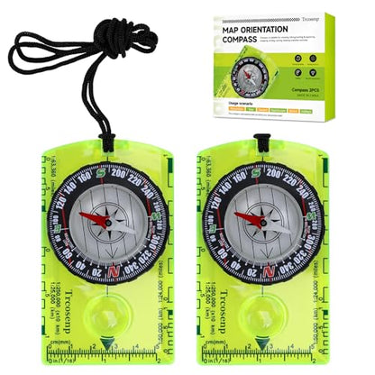 Outdoor Compass with Adjustable Declination, Magnifier, Ruler, Scale, Multifunctional Kids Waterproof Compass for Map Reading, Hiking, Camping, Navigation and Survival. - color: 2 PACK Green