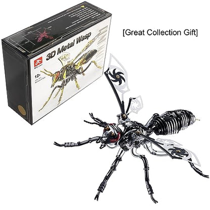 3D Metal Wasp Puzzles for Adults, Black Model Kits Mechanical Building Blocks, Difficult DIY for Assembly Gifts for Men - style: 3D Metal Wasp-Silver Black