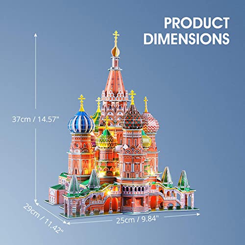 CubicFun LED Russia Cathedral 3D Puzzles for Adults Kids, St.Basil's Cathedral Architecture Building Church Model Kits Toys for Teens, 224 Pieces