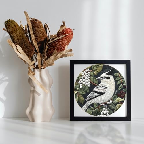 FONNUY Wild Birds Embroidery Kit, Pre-Stamped Green Tree Bird Patterns Kits for Adults and Beginners, Handmade DIY Crafts Set, Color Thread Needlework, 8'' Hoop (Smart Parrot) - color: Smart Parrot