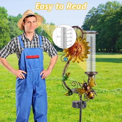 Stargarden Rain Gauge Outdoor, Solar Rain Gauge - color: Yellow Bee