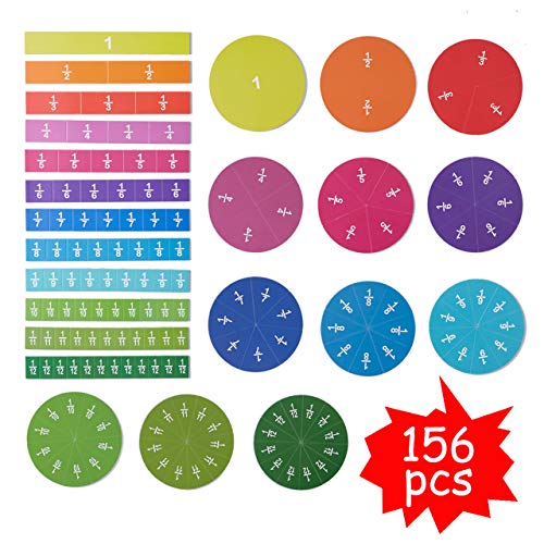 ZazzyKid Magnetic Fraction Tiles & Circles, 156pcs, 12 Color Coded, Fraction Manipulatives (Pack of 3) - size: Medium (Pack of 3)