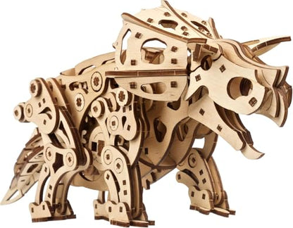 UGEARS Triceratops, 3D Puzzle, 5.6-inch Height, Dinosaur Model Kit Dino Wood Puzzle Animal Models for Adult Brain Teaser, Hobby Set - style: Triceratops