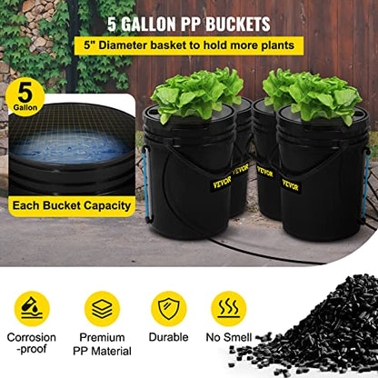 VEVOR DWC Hydroponic System, 5 Gallon 4 Buckets, Deep Water Culture Growing Bucket, Hydroponics Grow Kit with Pump, Air Stone and Water Level Device, for Indoor/Outdoor Leafy Vegetables - style: 4 Buckets