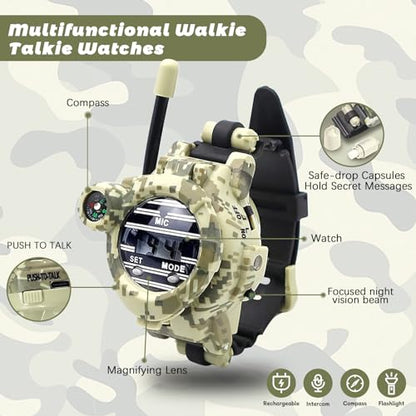 Kids Walkie Talkie Watch, Rechargeable Spy Army Toys for Boys Ages 8-13 - color: Camo