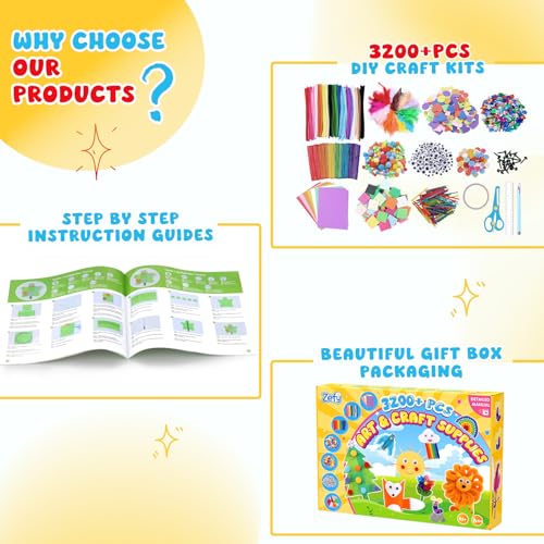 Zefy 3200+ Pcs Arts and Crafts Supplies for Kids, All in One Craft Kits - size: 3288 pcs