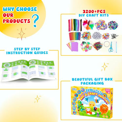 Zefy 3200+ Pcs Arts and Crafts Supplies for Kids, All in One Craft Kits - size: 3288 pcs