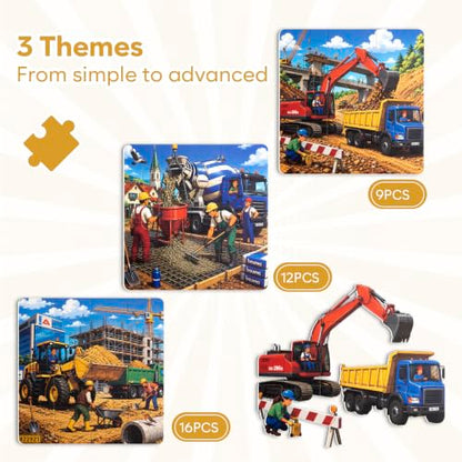 Biarek Construction Vehicle Magnetic Puzzles for Kids 3-5, 37-Piece Set - color: Construction Vehicle - 37 Pieces