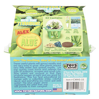Toys By Nature Character Micro Dome Aloe Plant Terrarium Kit, Decorative and Easy-to-Grow Mini Terrariums with Complete Supplies, Grow Your Own Decorative Plants! (Alex The Soothing Aloe)