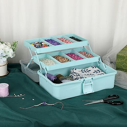 BTSKY 3-Layer Plastic Dividing Storage Box Craft Organizer and Storage - color: Blue