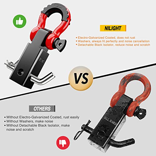Nilight Shackle Hitch Receiver 2inch for Vehicle Recovery with 3/4" Shackle - color: Black+Red
