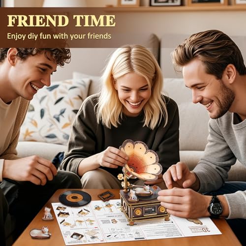 3D Wooden Puzzle Music Box for Adults-Cats Phonograph Music Box - color: Cats Phonograph Puzzle