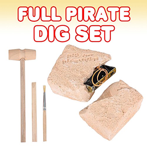 ArtCreativity Pirate Treasure Dig Kit for Kids - Gem Excavation Set with Digging Tools - Interactive Excavating Toys - Great Birthday Gift Idea, Contest Prize for Boys and Girls